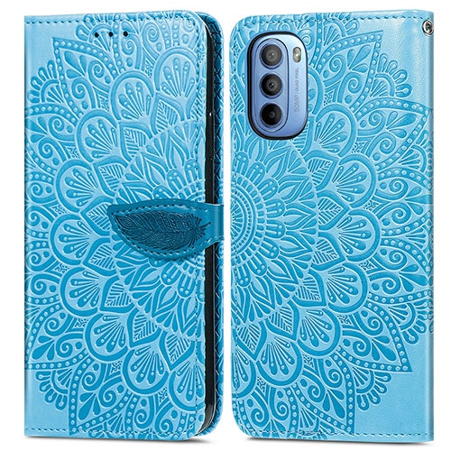 Leather Case Stands Fashionable Pattern Flip Cover Holder S04D for Motorola Moto G31 Blue