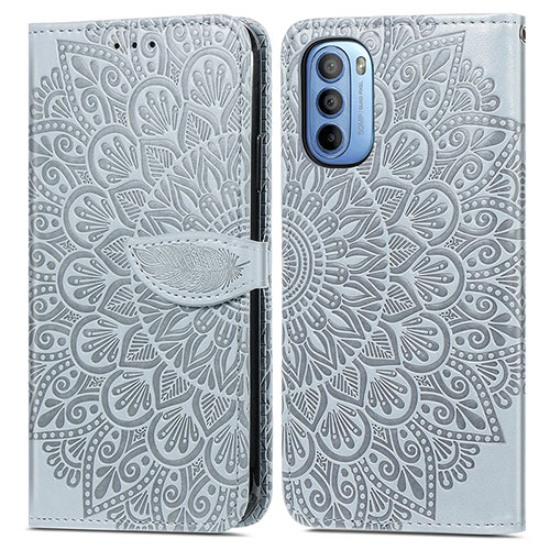 Leather Case Stands Fashionable Pattern Flip Cover Holder S04D for Motorola Moto G31 Gray
