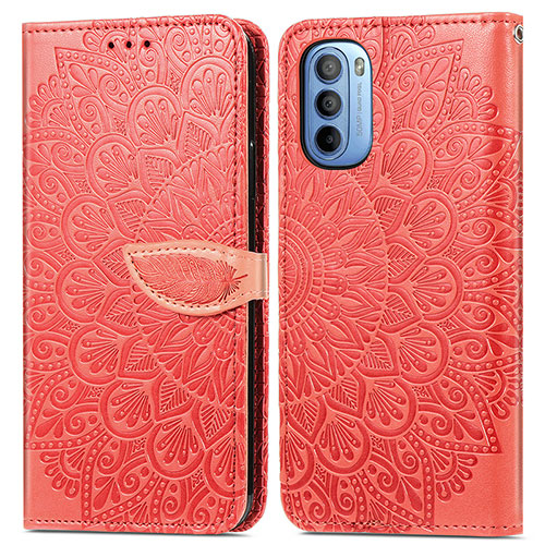 Leather Case Stands Fashionable Pattern Flip Cover Holder S04D for Motorola Moto G31 Red