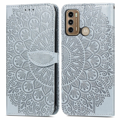 Leather Case Stands Fashionable Pattern Flip Cover Holder S04D for Motorola Moto G40 Fusion Gray