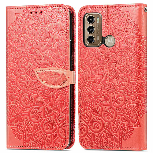 Leather Case Stands Fashionable Pattern Flip Cover Holder S04D for Motorola Moto G40 Fusion Red