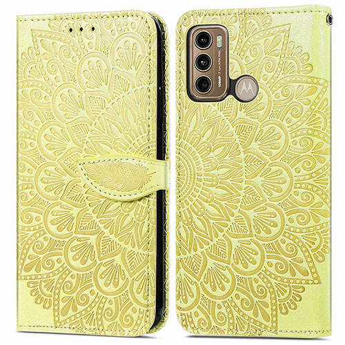 Leather Case Stands Fashionable Pattern Flip Cover Holder S04D for Motorola Moto G40 Fusion Yellow