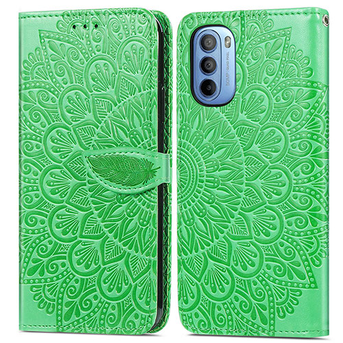 Leather Case Stands Fashionable Pattern Flip Cover Holder S04D for Motorola Moto G41 Green