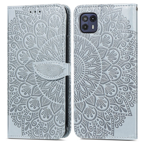 Leather Case Stands Fashionable Pattern Flip Cover Holder S04D for Motorola Moto G50 5G Gray