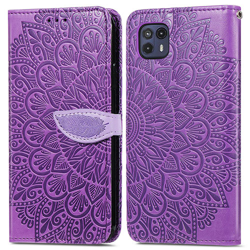 Leather Case Stands Fashionable Pattern Flip Cover Holder S04D for Motorola Moto G50 5G Purple