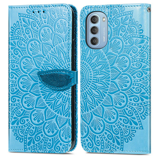 Leather Case Stands Fashionable Pattern Flip Cover Holder S04D for Motorola Moto G51 5G Blue