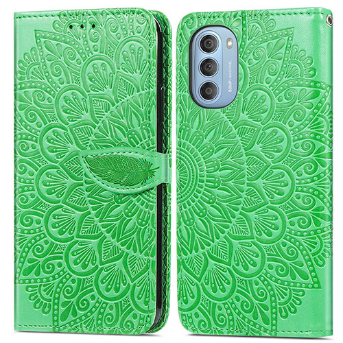Leather Case Stands Fashionable Pattern Flip Cover Holder S04D for Motorola Moto G51 5G Green
