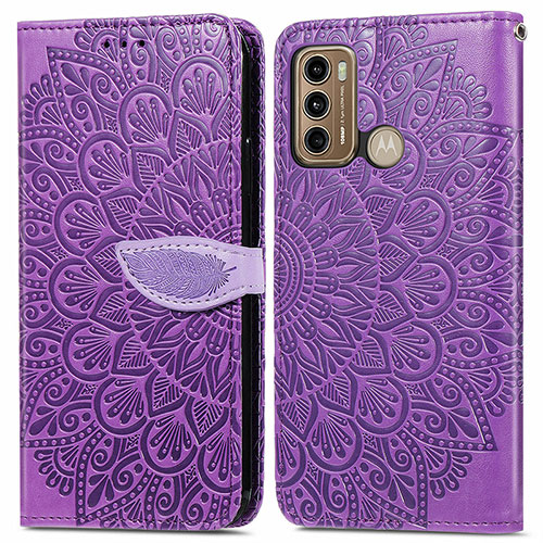 Leather Case Stands Fashionable Pattern Flip Cover Holder S04D for Motorola Moto G60 Purple