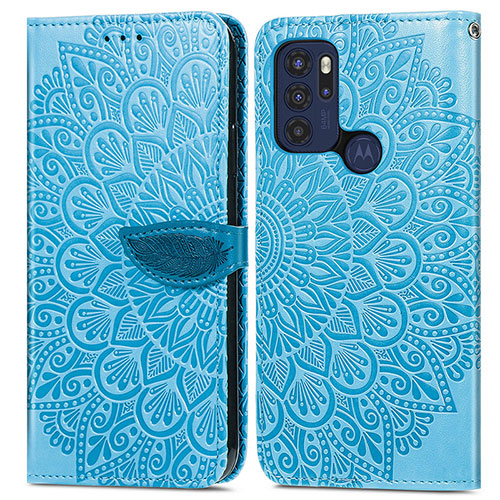Leather Case Stands Fashionable Pattern Flip Cover Holder S04D for Motorola Moto G60s Blue