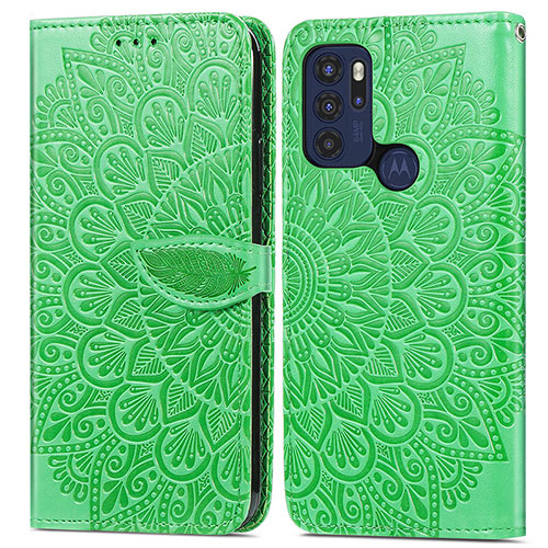 Leather Case Stands Fashionable Pattern Flip Cover Holder S04D for Motorola Moto G60s Green