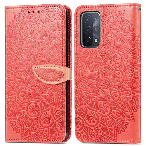Leather Case Stands Fashionable Pattern Flip Cover Holder S04D for OnePlus Nord N200 5G Red