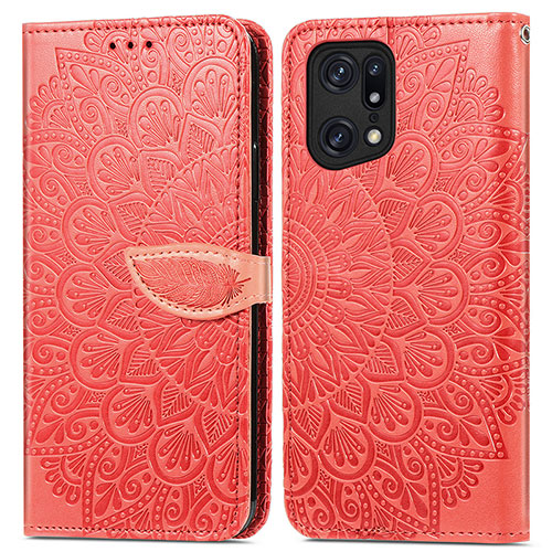 Leather Case Stands Fashionable Pattern Flip Cover Holder S04D for Oppo Find X5 5G Red