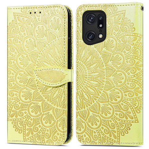 Leather Case Stands Fashionable Pattern Flip Cover Holder S04D for Oppo Find X5 5G Yellow