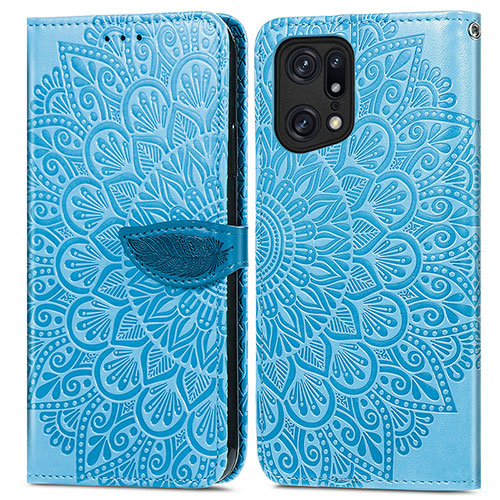 Leather Case Stands Fashionable Pattern Flip Cover Holder S04D for Oppo Find X5 Pro 5G Blue