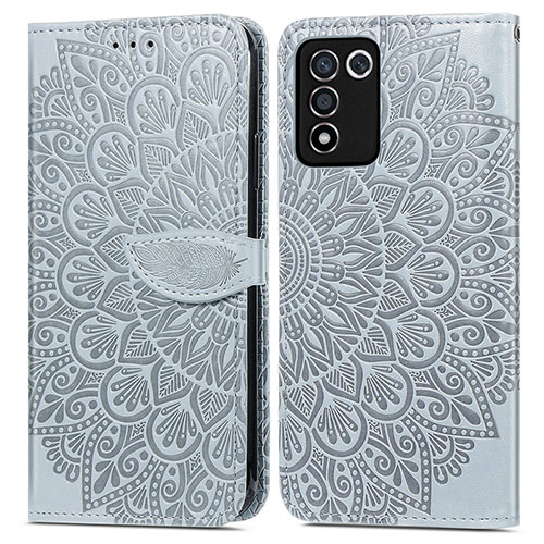 Leather Case Stands Fashionable Pattern Flip Cover Holder S04D for Oppo K9S 5G Gray