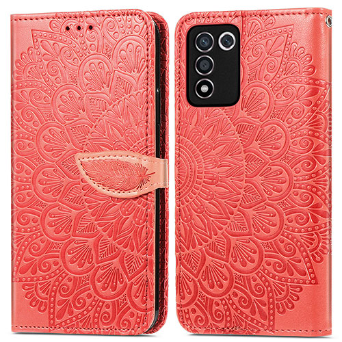 Leather Case Stands Fashionable Pattern Flip Cover Holder S04D for Oppo K9S 5G Red