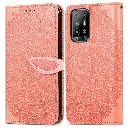 Leather Case Stands Fashionable Pattern Flip Cover Holder S04D for Oppo Reno5 Z 5G Orange