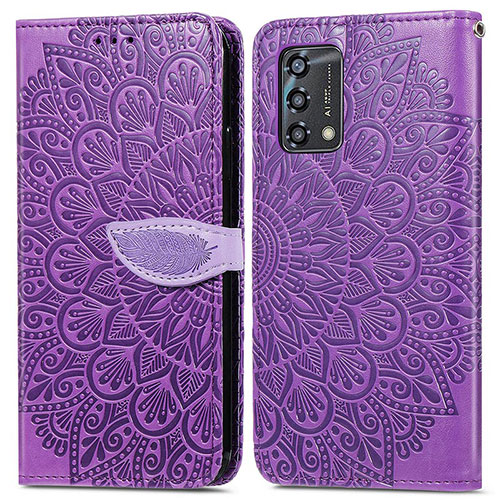 Leather Case Stands Fashionable Pattern Flip Cover Holder S04D for Oppo Reno6 Lite Purple