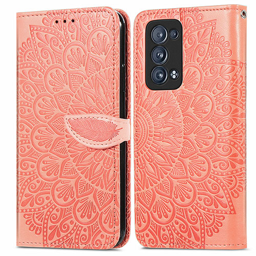 Leather Case Stands Fashionable Pattern Flip Cover Holder S04D for Oppo Reno6 Pro 5G Orange