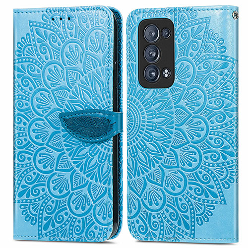 Leather Case Stands Fashionable Pattern Flip Cover Holder S04D for Oppo Reno6 Pro+ Plus 5G Blue