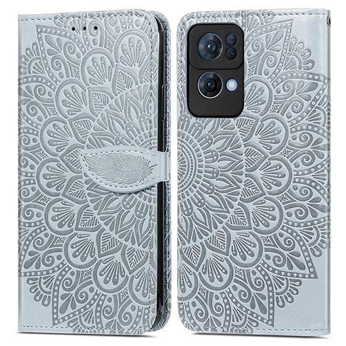 Leather Case Stands Fashionable Pattern Flip Cover Holder S04D for Oppo Reno7 Pro 5G Gray