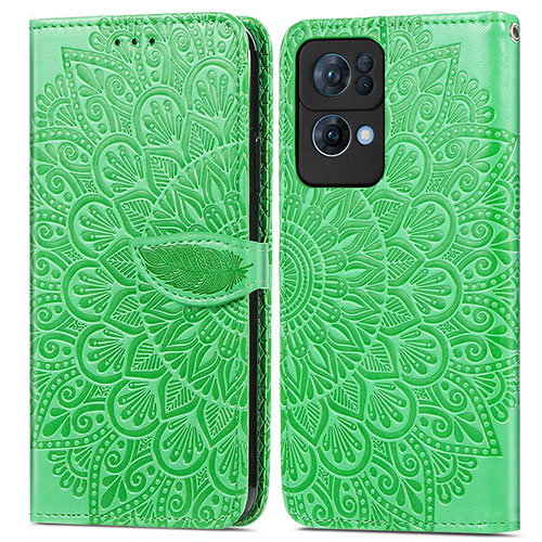 Leather Case Stands Fashionable Pattern Flip Cover Holder S04D for Oppo Reno7 Pro 5G Green