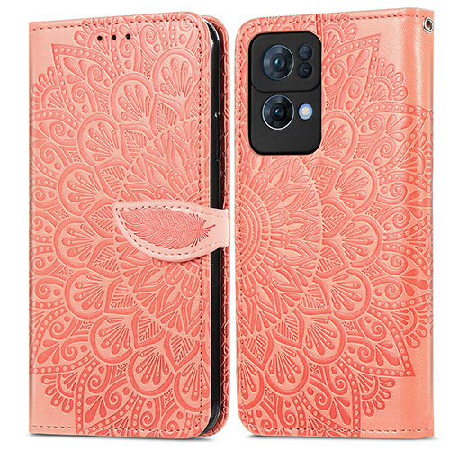 Leather Case Stands Fashionable Pattern Flip Cover Holder S04D for Oppo Reno7 Pro 5G Orange