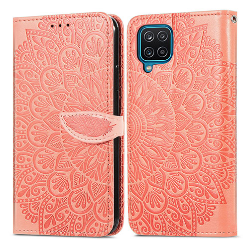Leather Case Stands Fashionable Pattern Flip Cover Holder S04D for Samsung Galaxy A12 Nacho Orange