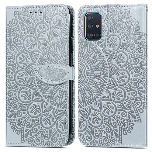 Leather Case Stands Fashionable Pattern Flip Cover Holder S04D for Samsung Galaxy A71 4G A715 Gray