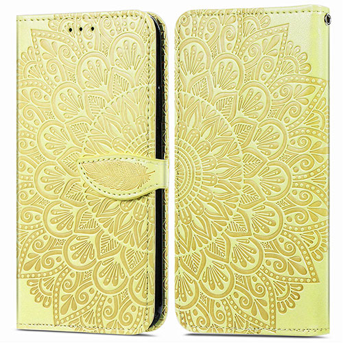 Leather Case Stands Fashionable Pattern Flip Cover Holder S04D for Samsung Galaxy M02s Yellow