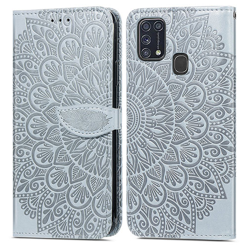 Leather Case Stands Fashionable Pattern Flip Cover Holder S04D for Samsung Galaxy M21s Gray