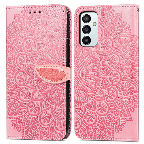 Leather Case Stands Fashionable Pattern Flip Cover Holder S04D for Samsung Galaxy M23 5G Rose Gold