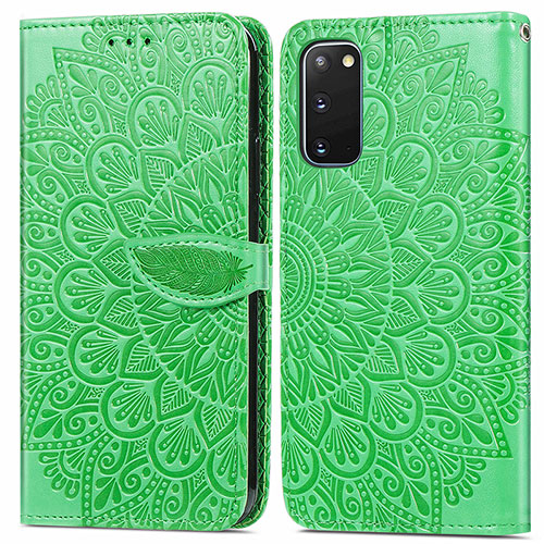 Leather Case Stands Fashionable Pattern Flip Cover Holder S04D for Samsung Galaxy S20 5G Green