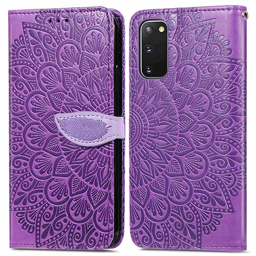 Leather Case Stands Fashionable Pattern Flip Cover Holder S04D for Samsung Galaxy S20 5G Purple