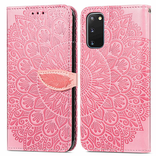 Leather Case Stands Fashionable Pattern Flip Cover Holder S04D for Samsung Galaxy S20 5G Rose Gold