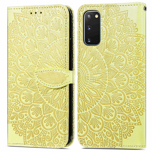 Leather Case Stands Fashionable Pattern Flip Cover Holder S04D for Samsung Galaxy S20 5G Yellow