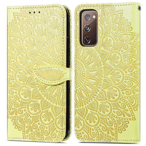 Leather Case Stands Fashionable Pattern Flip Cover Holder S04D for Samsung Galaxy S20 FE (2022) 5G Yellow