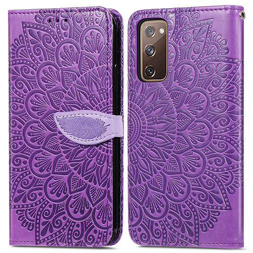 Leather Case Stands Fashionable Pattern Flip Cover Holder S04D for Samsung Galaxy S20 FE 5G Purple
