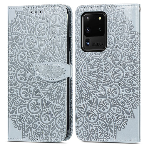 Leather Case Stands Fashionable Pattern Flip Cover Holder S04D for Samsung Galaxy S20 Ultra 5G Gray