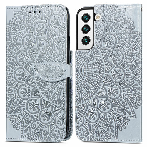 Leather Case Stands Fashionable Pattern Flip Cover Holder S04D for Samsung Galaxy S21 5G Gray