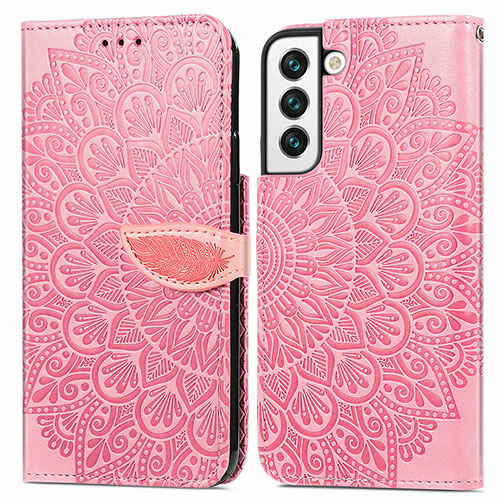 Leather Case Stands Fashionable Pattern Flip Cover Holder S04D for Samsung Galaxy S21 5G Rose Gold