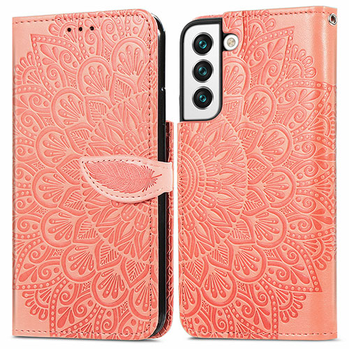 Leather Case Stands Fashionable Pattern Flip Cover Holder S04D for Samsung Galaxy S21 FE 5G Orange