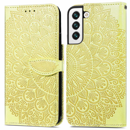 Leather Case Stands Fashionable Pattern Flip Cover Holder S04D for Samsung Galaxy S21 Plus 5G Yellow