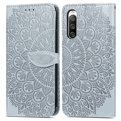 Leather Case Stands Fashionable Pattern Flip Cover Holder S04D for Sony Xperia 10 IV Gray
