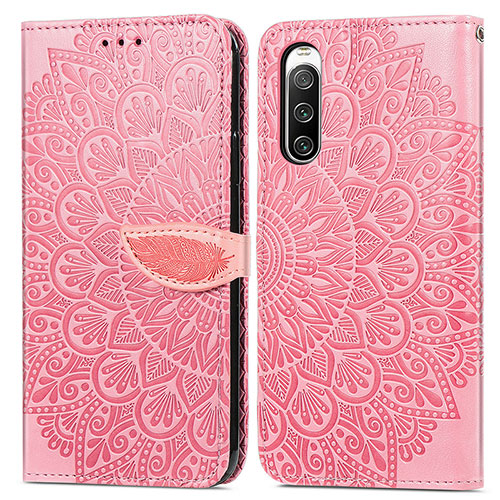 Leather Case Stands Fashionable Pattern Flip Cover Holder S04D for Sony Xperia 10 IV Rose Gold
