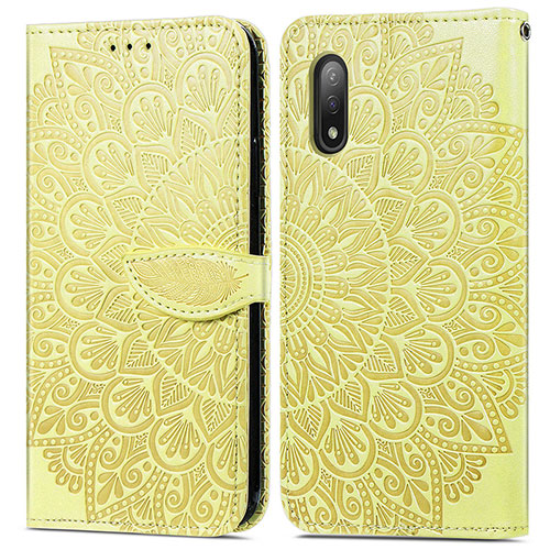 Leather Case Stands Fashionable Pattern Flip Cover Holder S04D for Sony Xperia Ace II Yellow