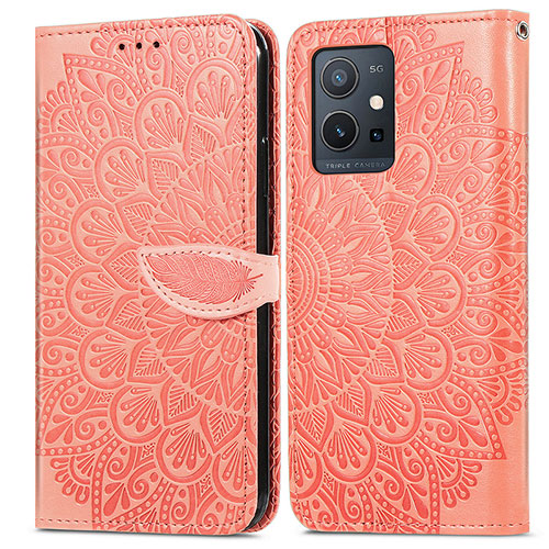 Leather Case Stands Fashionable Pattern Flip Cover Holder S04D for Vivo iQOO Z6 5G Orange