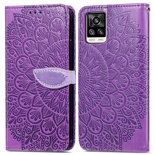 Leather Case Stands Fashionable Pattern Flip Cover Holder S04D for Vivo V20 Purple