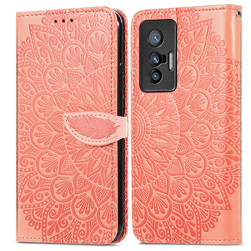 Leather Case Stands Fashionable Pattern Flip Cover Holder S04D for Vivo X70 5G Orange