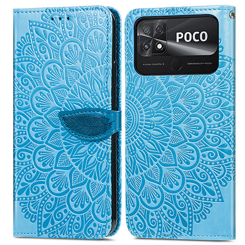 Leather Case Stands Fashionable Pattern Flip Cover Holder S04D for Xiaomi Poco C40 Blue